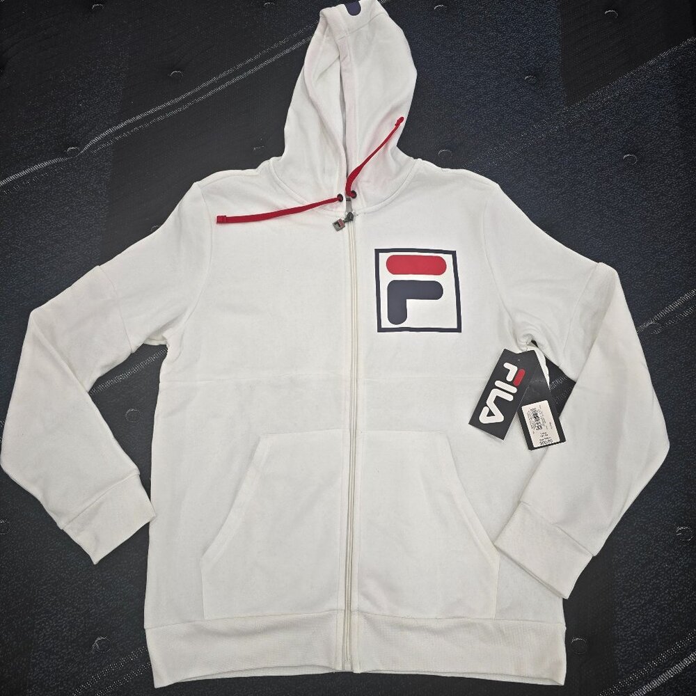 Fila Heritage Men's White Zip-Up Hoodie with Logo Size Medium